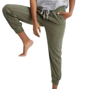 Aerie Women’s XS Small Ribbed Woven Jogger Pants Olive Green Lyocell Relax Comfy